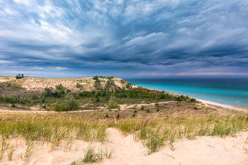 Storm Clouds Over Sleeping Bear Dunes and Lake Michigan, USA
