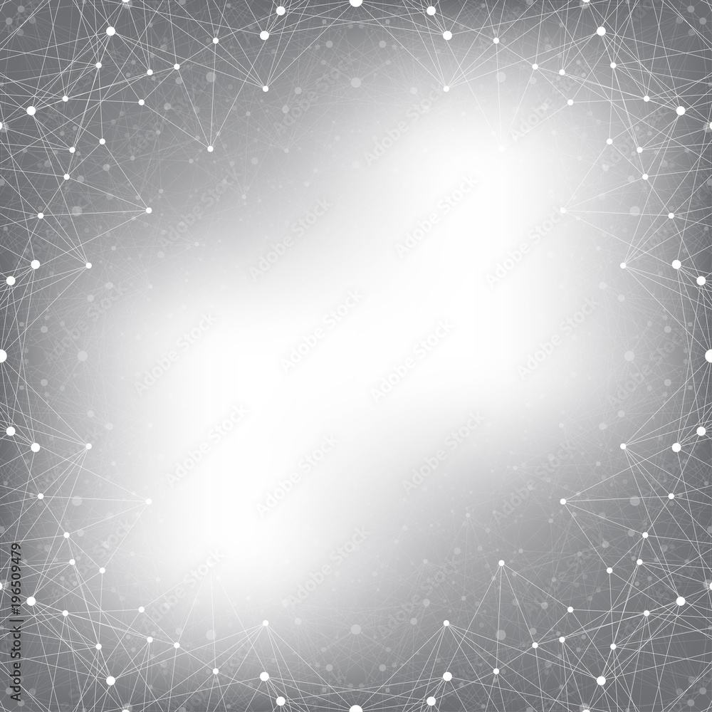 Poster geometric gray background molecule and communication. connected line with dots, illustration