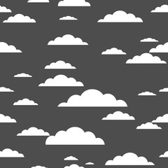 White Cloud on gray background. seamless pattern. Vector illustration.