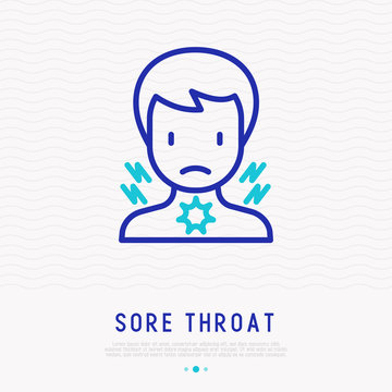 Man with sore throat thin line icon. Modern vector illustration, symptom of flu or influenza.