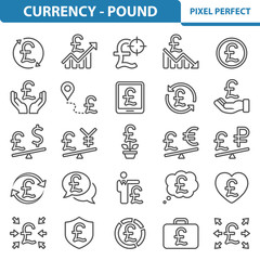 Currency - Pound Icons. Professional, pixel perfect icons depicting various finance, money and currency concepts. EPS 8 format.