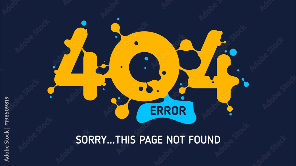 Poster 404 flat vector liquid error or page not found design graphic template website with white background