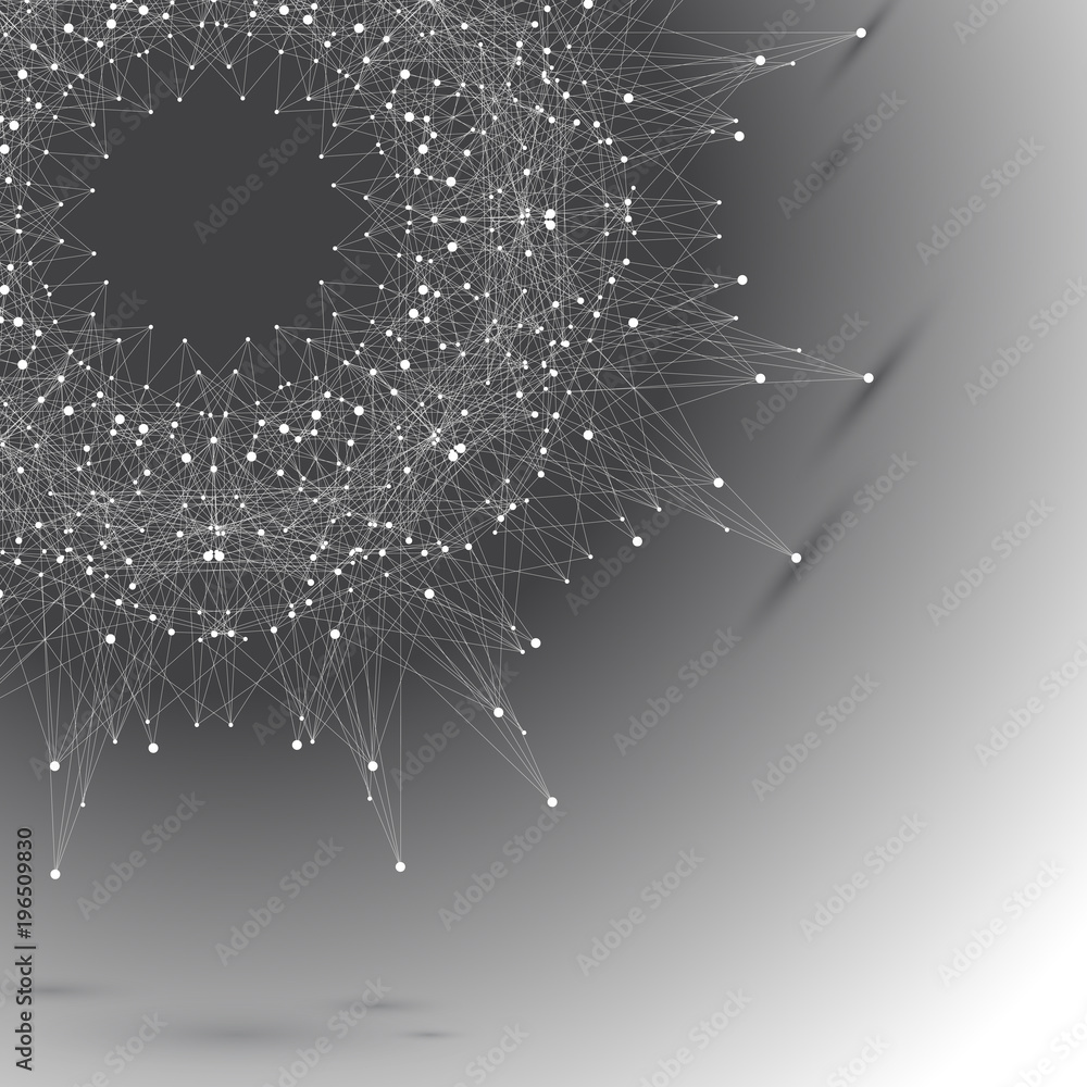 Poster Geometric abstract round form with connected line and dots. Graphic composition for your design, illustration