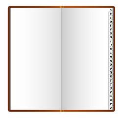 Phone book with Latin alphabet on the pages.. Can be used as a template for design. Vector illustration.