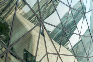 Geometric structure glass windows in skyscrapers