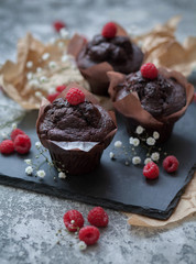 brownie and raspberry