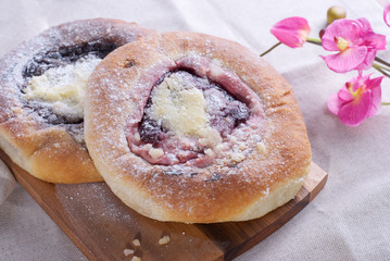 Fresh Cake Filled with Plum and Cherry Jam
