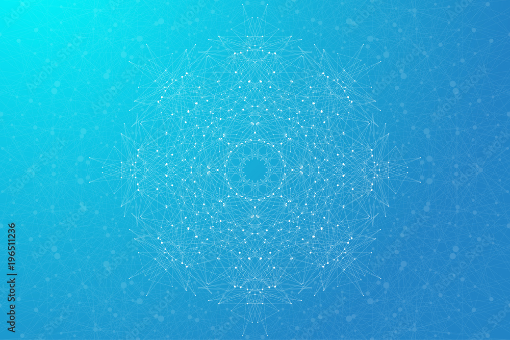 Poster Geometric abstract connected line with dots. Big data visualization. Molecule and communication background. Social network information. Modern technology concept, illustration.