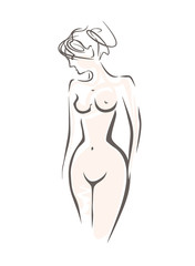 Fototapeta premium Beautiful naked sexy woman with upwardly hair. Sketch vector illustration embodiment of beauty, health, grace, attraction.