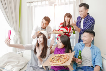 young people selfie happily