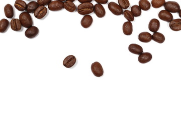 Naklejka premium Coffee beans pile isolated on white background and texture, top view 