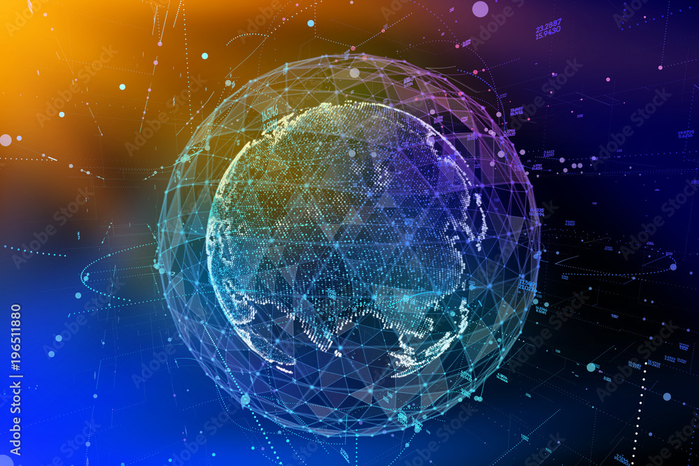 Aufkleber abstract sphere shape of glowing global communication. global network connection visualization . fut
