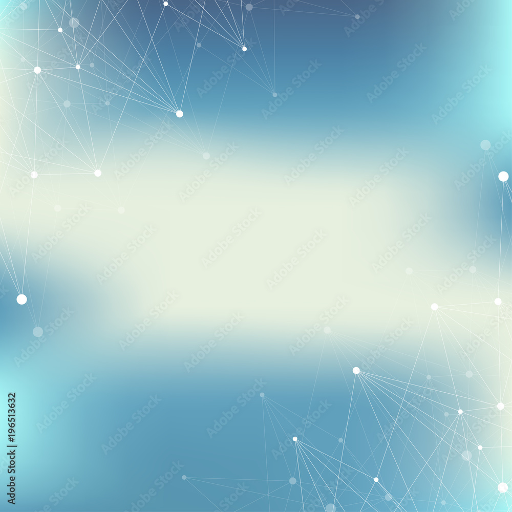 Poster Geometric abstract background with connected line and dots. Big data composition. Molecule and communication background. Graphic illustration for your design and text.