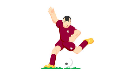 Soccer player hits the ball. Flat vector illustration. Isolated on white background