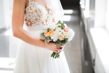 Beautiful wedding bouquet for bride. Wedding bouquet of the bride in hand