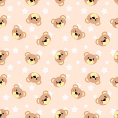 Fototapeta premium Seamless pattern of cute bear and white star vector on pastel tone color. Lovely cartoon pattern for children fashion, nursery, scrapbooking, textile, decoration and/or surface design.