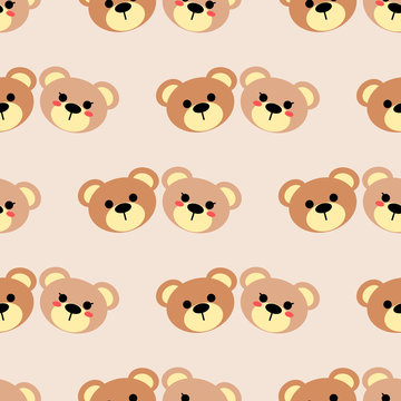 Seamless pattern of cute bear and white star vector on pastel tone color. Lovely cartoon pattern for children fashion, nursery, scrapbooking, textile, decoration and/or surface design.