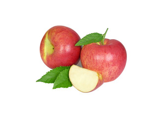 Red apple whole pieces set isolated on white background