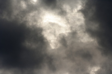 Gray rain clouds. Dark stormy sky background