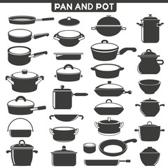 pans and pots icons, kitchenware