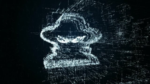 Villain logo, design consisting of digit code and symbol. Abstract intruder icon in computer network