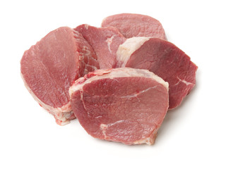 Fresh raw beef steak with rosemary isolated on white background