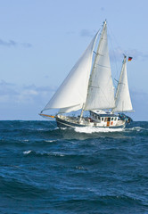 Segelyacht auf hoher See im schweren Seegang