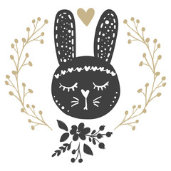 Bunny vector. Cartoon doodle character.