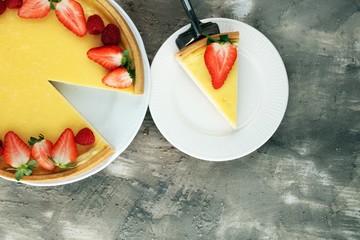 Homemade cheesecake with fresh berries for dessert. Cheese cake
