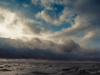 Seascape before storm, dark clouds