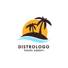 summer beach logo template with palm tee vector illustration