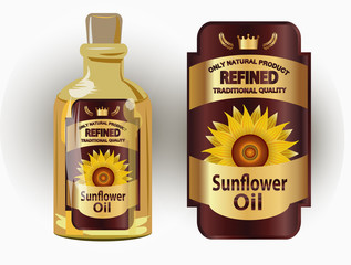 vector label for refined sunflower oil with sunflower