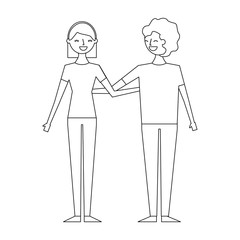 couple of young people relationship characters vector illustration thin line
