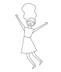 people female jumping enjoy character vector illustration thin line