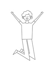 jumping young people male man vector illustration thin line