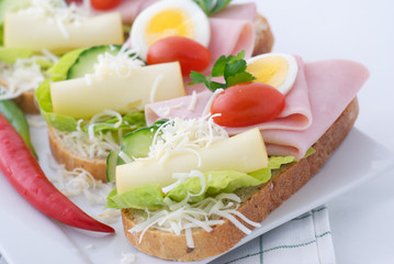 Fresh Canape with ham, cheese and egg