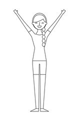 young woman people character gesturing with arms vector illustration thin line