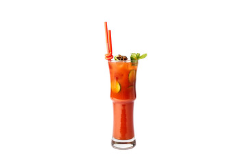 Tomato juice with cucumber and cinnamon.