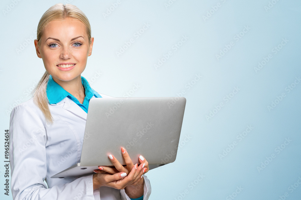 Poster smiling medical woman doctor