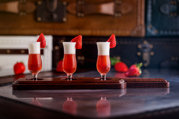 Glasses of strawberry cocktail.