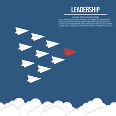 leadership concept with red and white plane on blue sky. New idea, change, trend, courage, creative solution, innovation and unique way concept. 