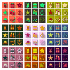 Set of cute summer icons. Bright summertime poster. Collection of elements