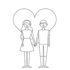 couple of young people in love heart romantic vector illustration thin line