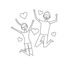 couple of young people in love heart romantic vector illustration thin line