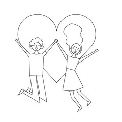 couple of young people in love heart romantic vector illustration thin line