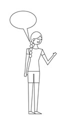 people female character with speech bubble vector illustration thin line
