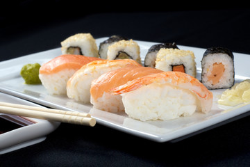 Tasteful sushi with ginger and wasabi