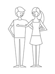 couple of young people characters vector illustration thin line