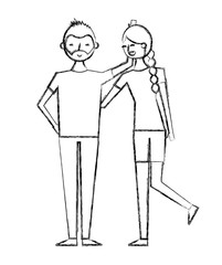couple of young people relationship characters vector illustration sketch design