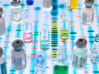 Pharmaceutical research developing genetic medicine, illustrating how medicine will be designed to cure individuals health by analysing DNA